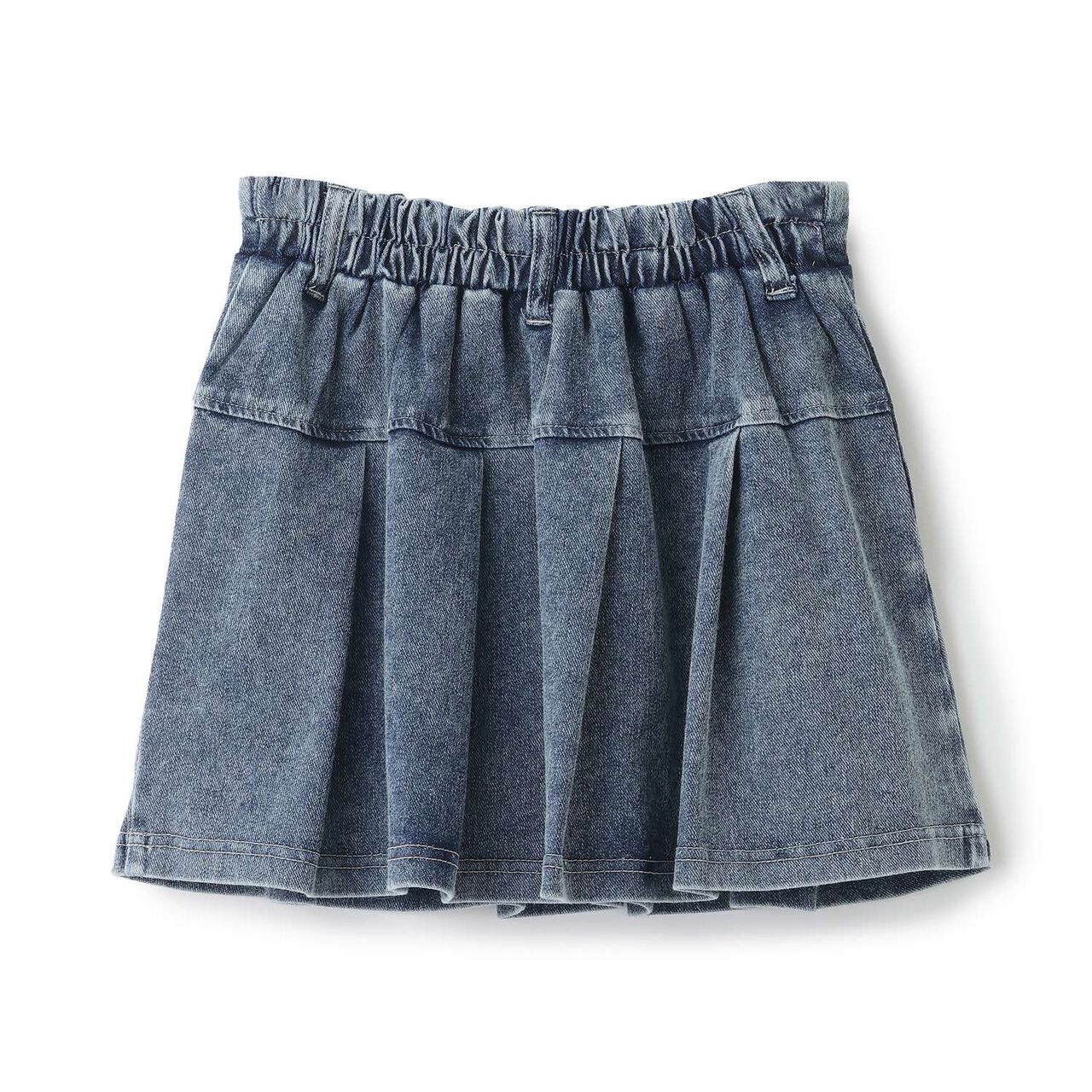 [With Belt Loops] Denim-Look Pleated Skirt,Blue, large image number 7