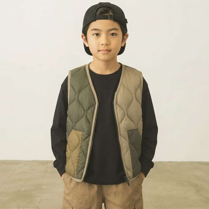 [親子連結款] [KIDS] [TAION] 軍風V領羽絨背心,, medium