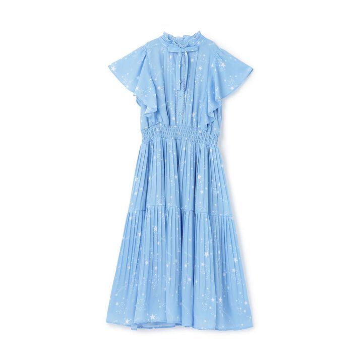 Assorted Fabric Pleated One-Piece Dress♪,Light blue, medium image number 9