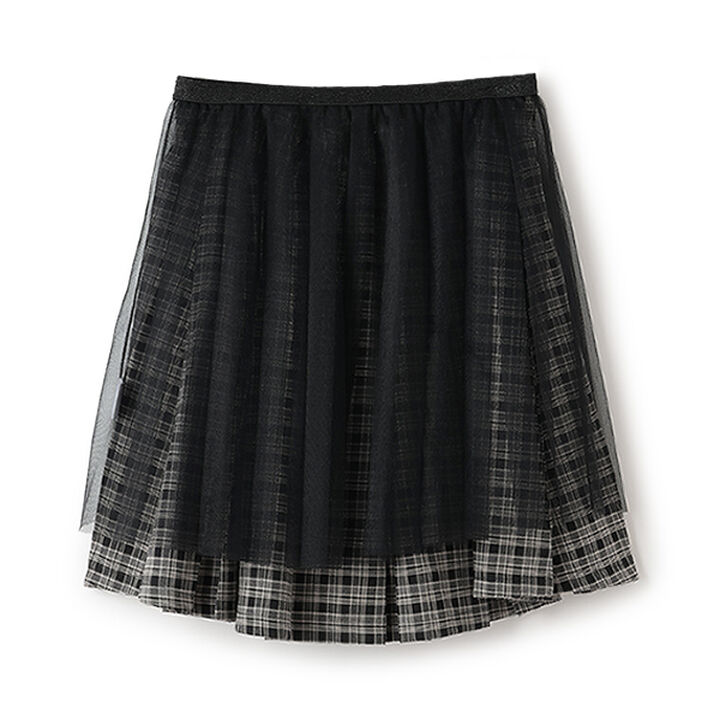 Checkered Box Pleated Skirt-Pants & Tulle Skirt Set,Black, medium image number 9