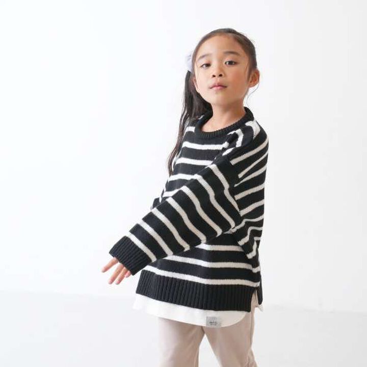 [Matching with Dad Outfit] Machine Washable Kids Layered Hem Knitwear,Striped, medium image number 0