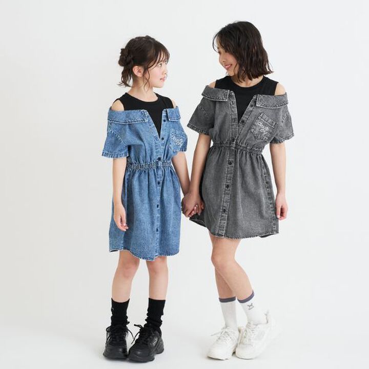 Shoulder Cutout Denim Shirt Dress,Gray, medium image number 18