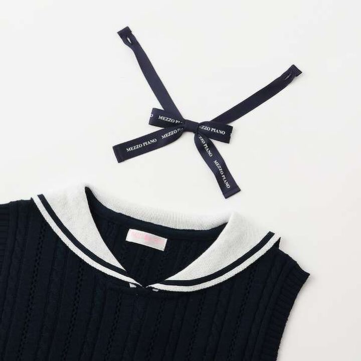 Sailor Collar Knit Vest & Long-Sleeve Tee Set,Off white, medium image number 7