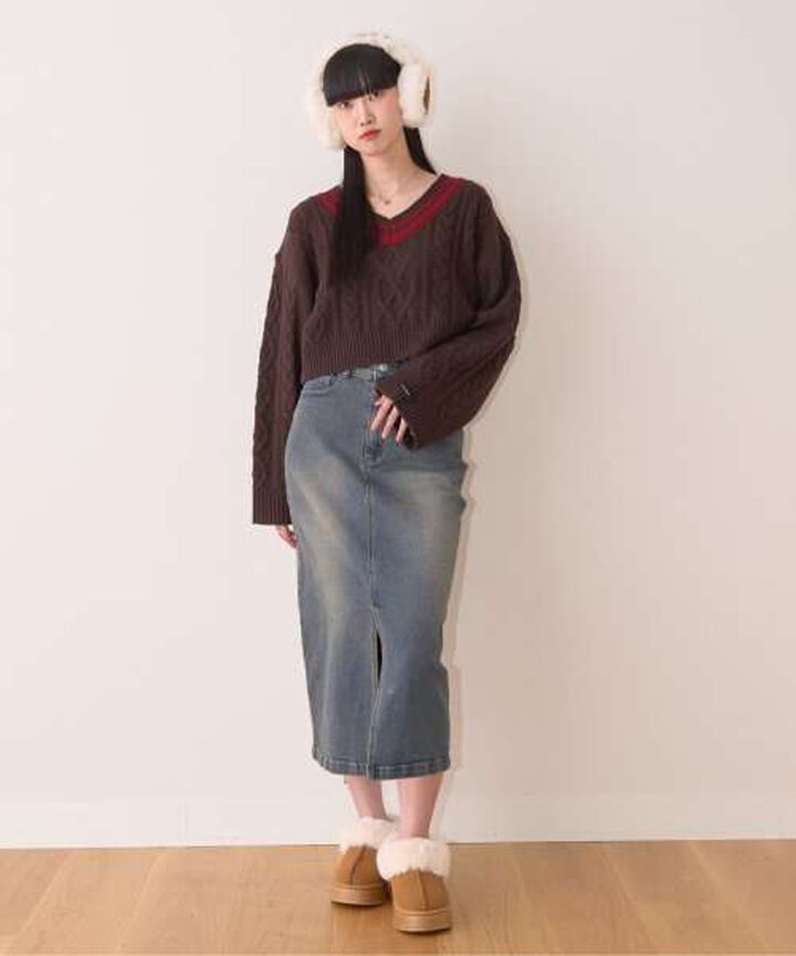 Denim Long Skirt,Gray, medium image number 1