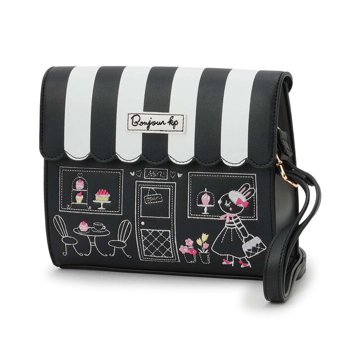 House-Shaped Cafe Embroidery Shoulder Bag,Black, medium image number 0
