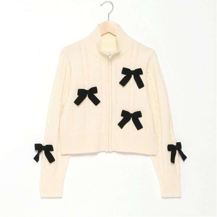 W Zip Ribbon Cardigan,Sax blue, medium image number 15