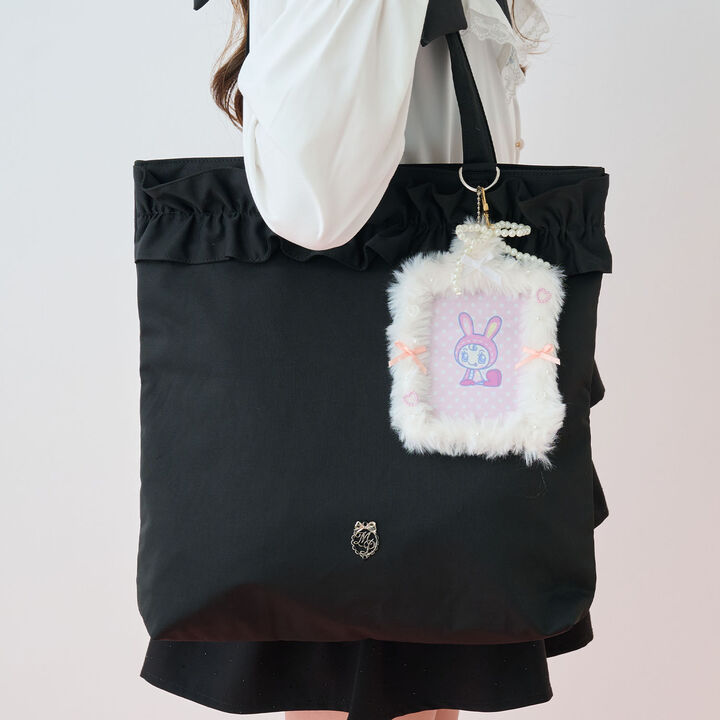 [B4 Compatible] Shoulder Ribbon Frill Tote,Black, medium image number 2