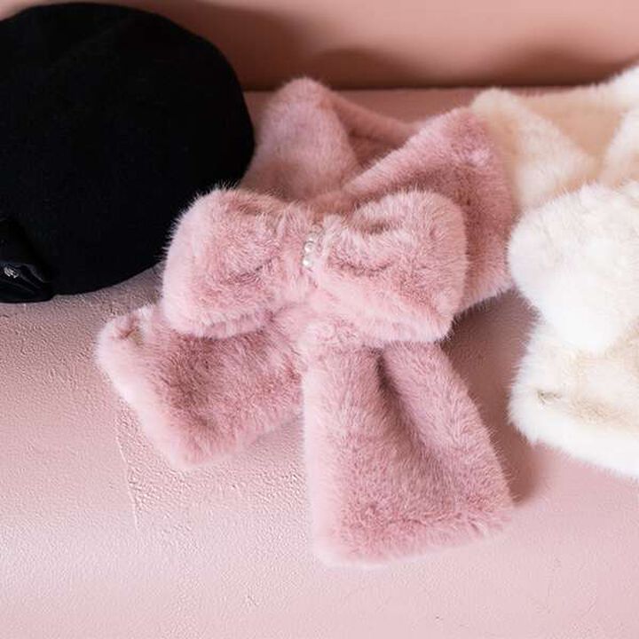 Faux Fur Ribbon Scarf,Ivory, medium image number 11