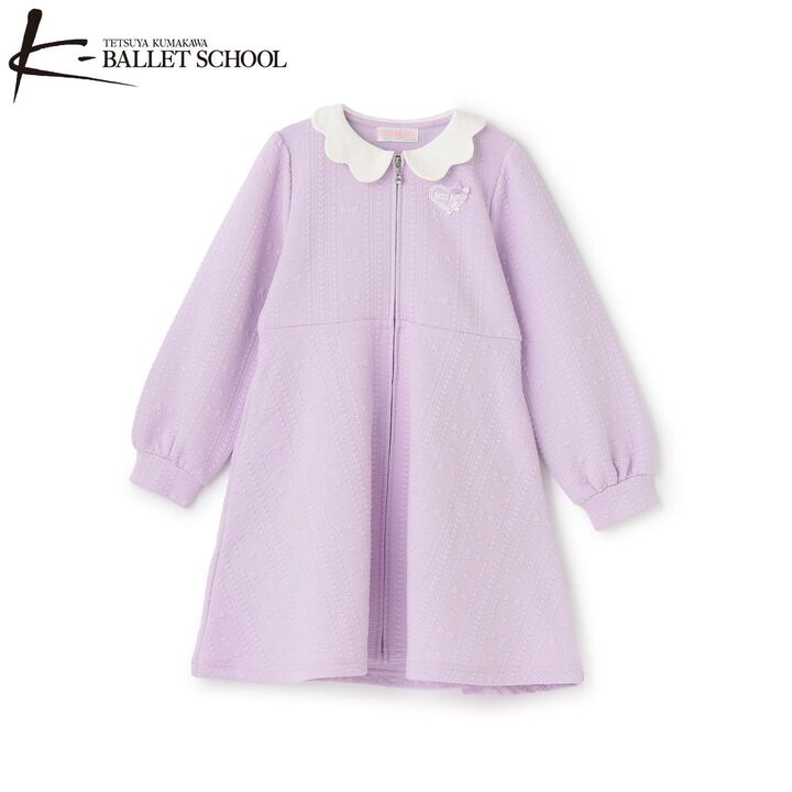 Ballet Scallop Trim Front-Opening Jacquard One-Piece Dress,Lavender, medium image number 0