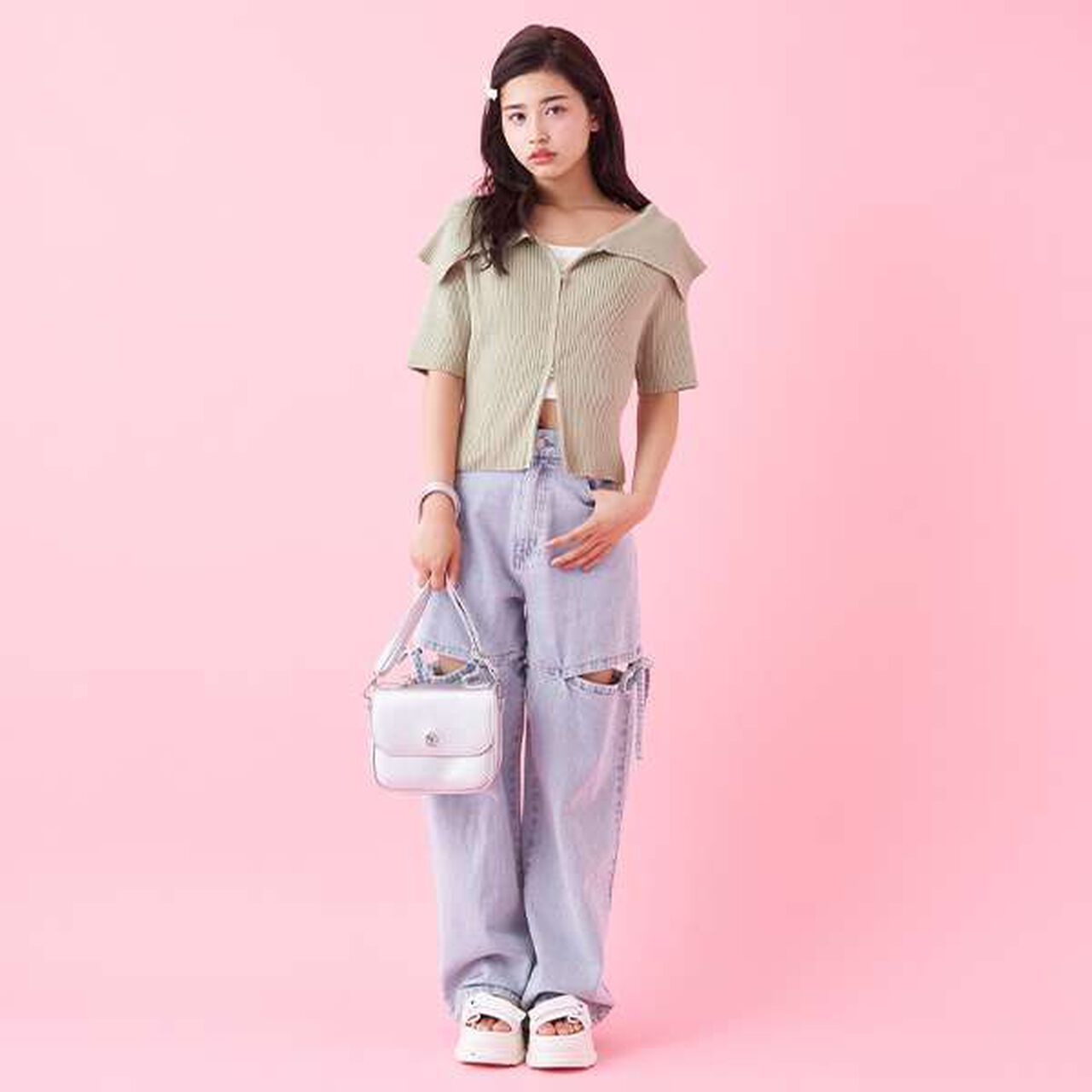 Big Collar Zip Knit,Off white, large image number 9