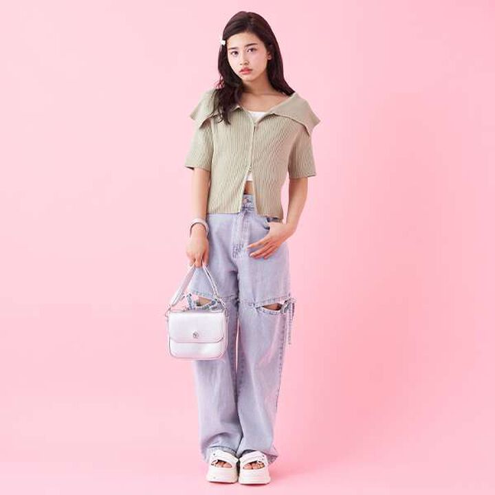 Big Collar Zip Knit,Off white, medium image number 9