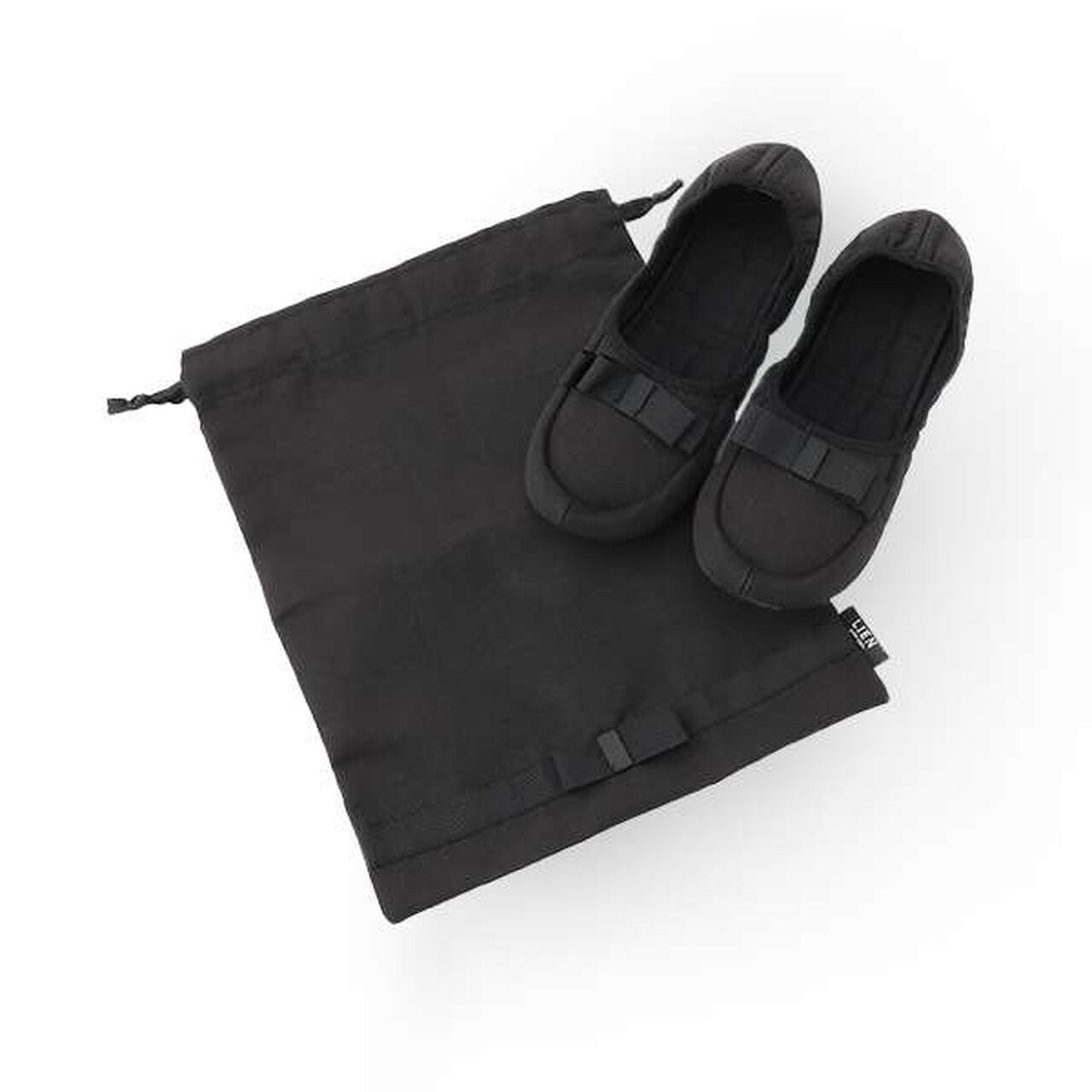 Drawstring Pouch Folding Slippers,Black, large image number 0