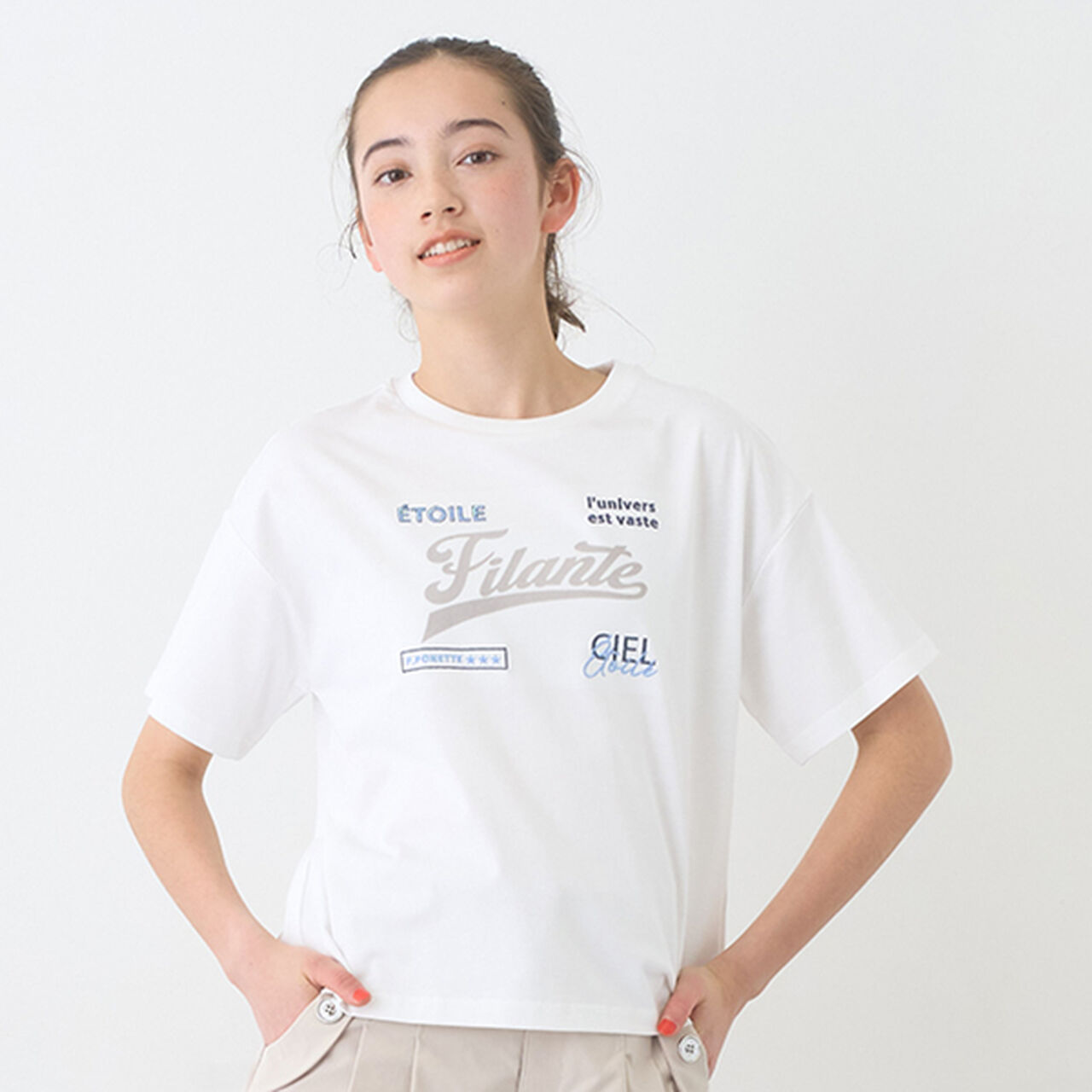 Mesh Short-Sleeve Logo Parka T-Shirt Set,Off white, large image number 1