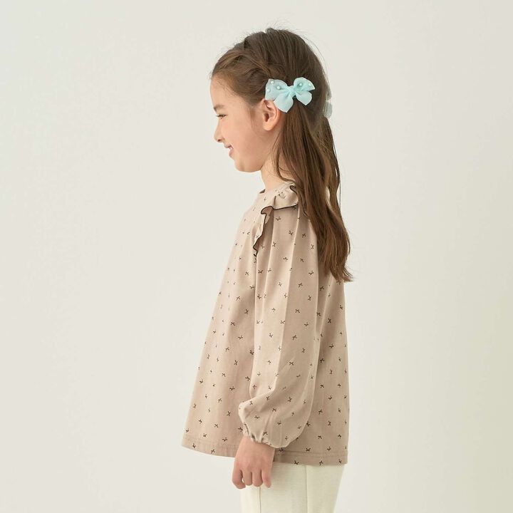 [100% Cotton] [Muteki T] [Stain Resistant/UV/Quick-Dry] Frilled Volume Sleeve All-Over Pattern T-Shirt for Girls [Kids],Blue gray, medium image number 12