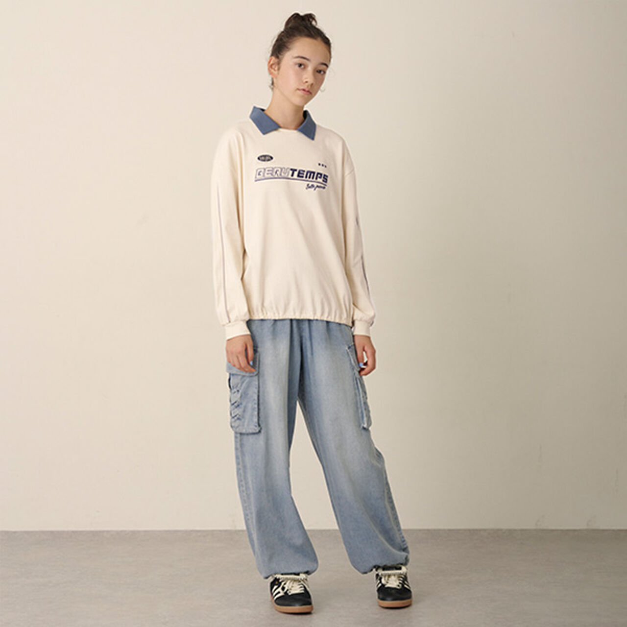 Smooth Polo Collar Top,Blue gray, large image number 6