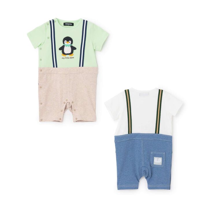 Animal Motif Short-Sleeve Coverall,Emerald green, medium image number 9