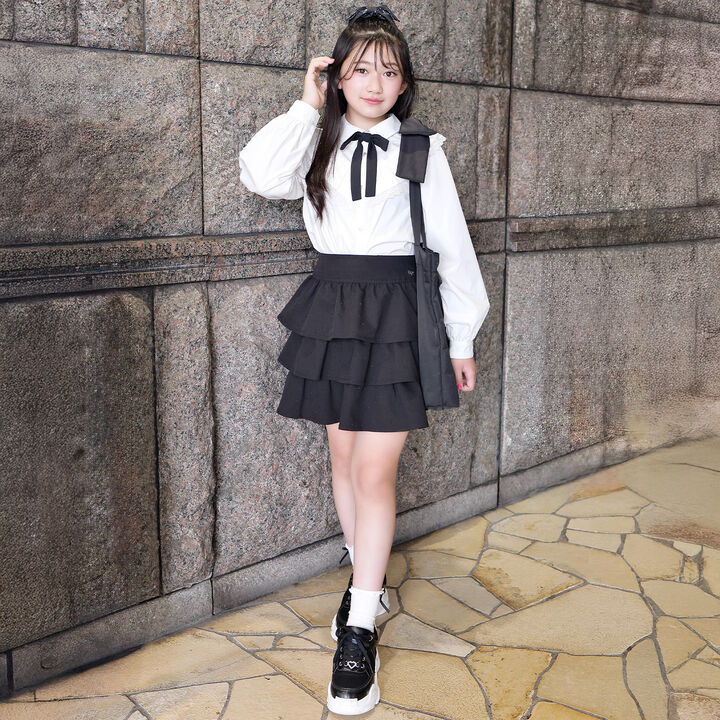 [B4 Compatible] Shoulder Ribbon Frill Tote,Black, medium image number 7