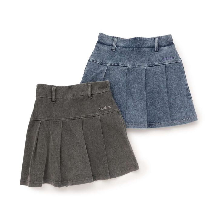 [With Belt Loops] Denim-Look Pleated Skirt,Blue, medium image number 4