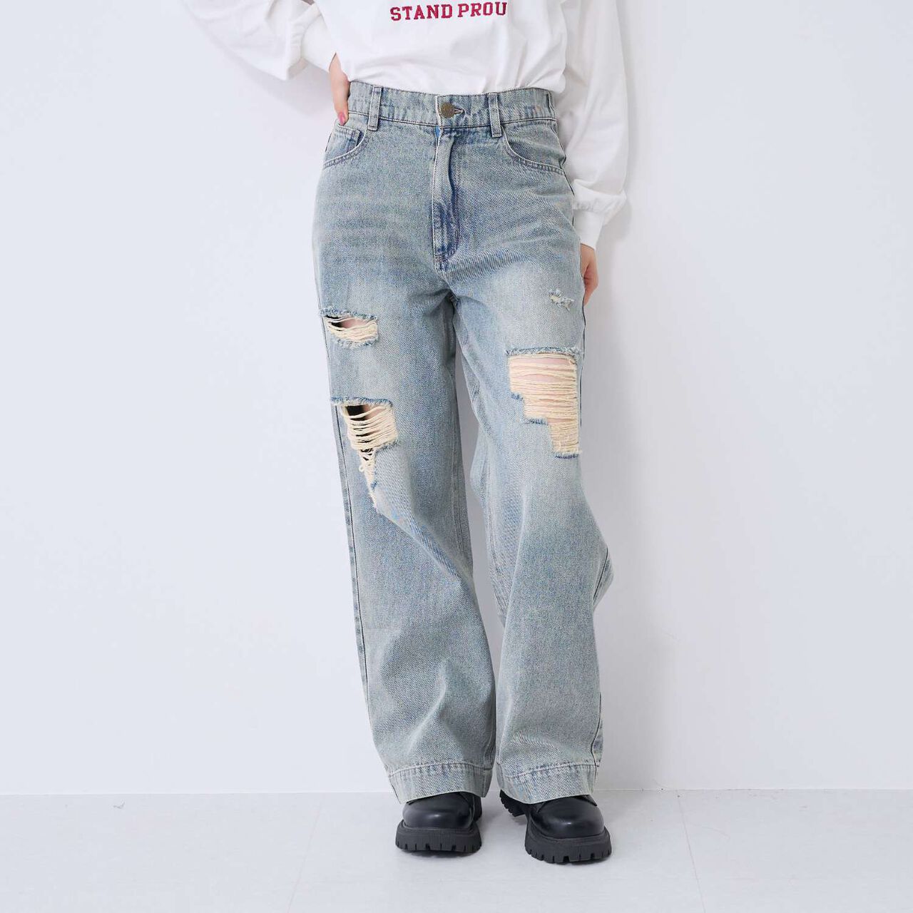 [LTXC] Distressed Denim Wide Pants,Sax blue, large image number 2