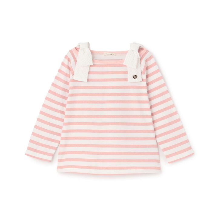 100% Cotton Quick-Dry UV Boat Neck Shoulder Ribbon T-Shirt,Light pink, medium image number 1