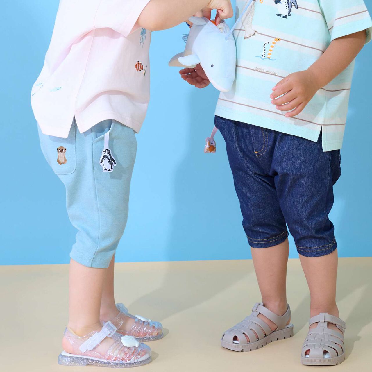 [Cool Touch] Marine Life 3/4 Leggings,Light blue, large image number 4