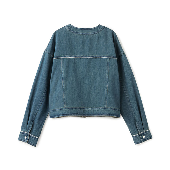 Collarless Denim Jacket,Deep blue, medium image number 12