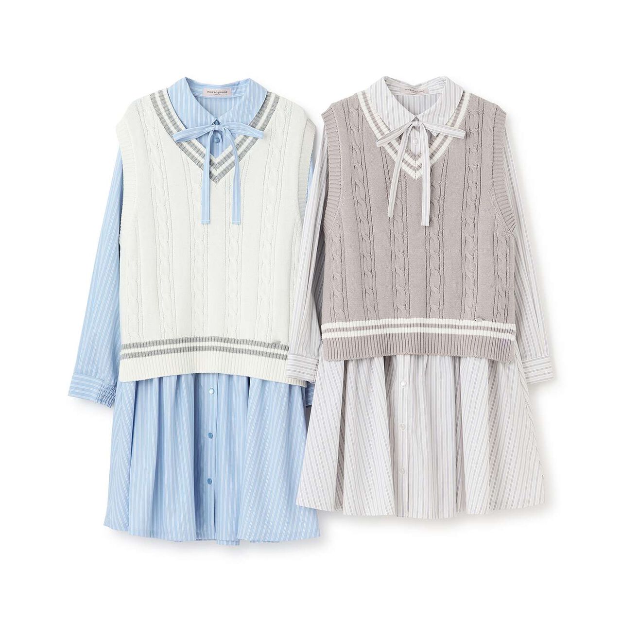 Knit Vest & Shirt Dress Set,Sax blue, large image number 13