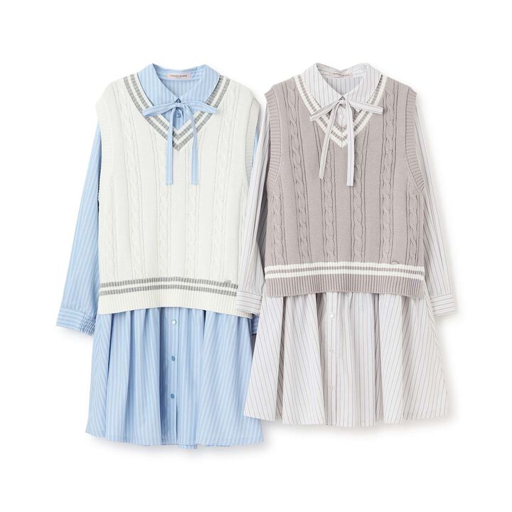 Knit Vest & Shirt Dress Set,Sax blue, medium image number 13