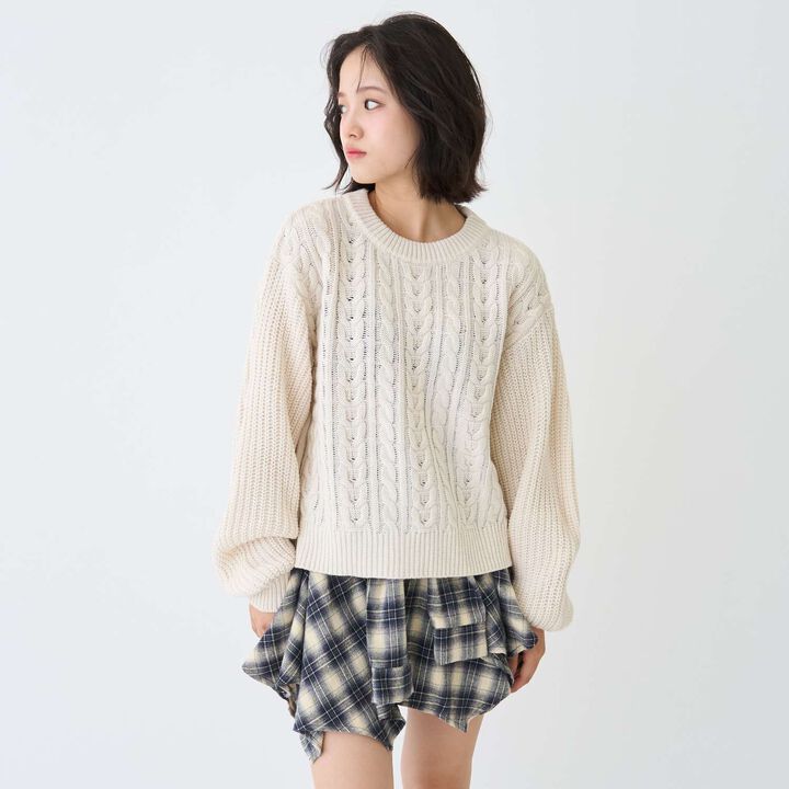 [GOOD PRICE] Cable Knit Pullover,Ivory, medium image number 1