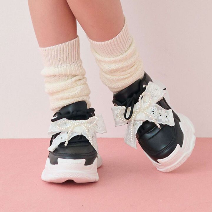 Pearl Lace Ribbon Dad Sneakers,, medium