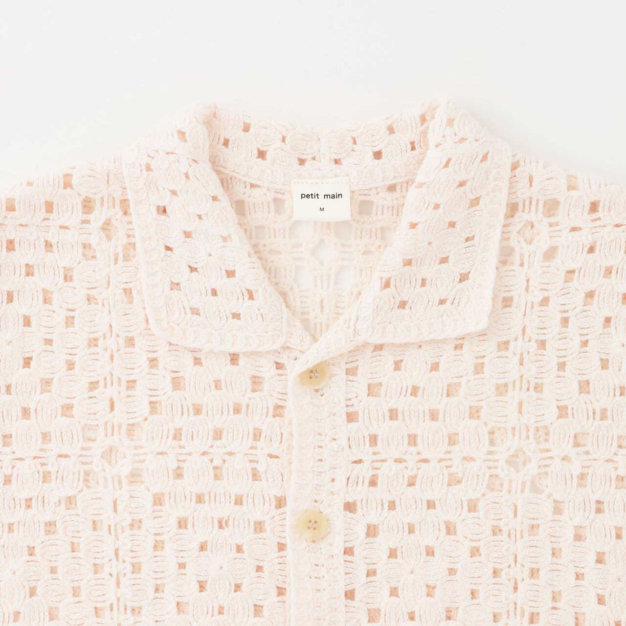 Black Crochet Open-Collar Shirt,Pearl white, large image number 9