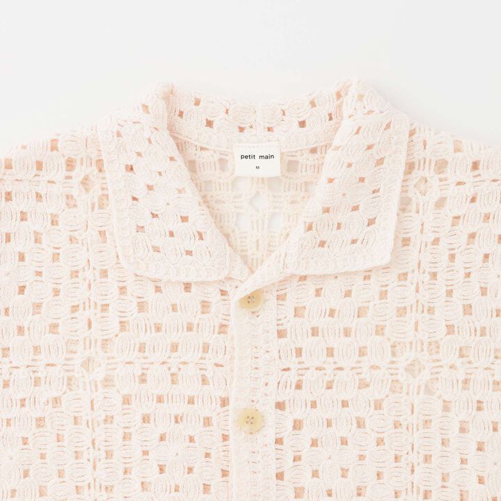 Black Crochet Open-Collar Shirt,Pearl white, medium image number 9