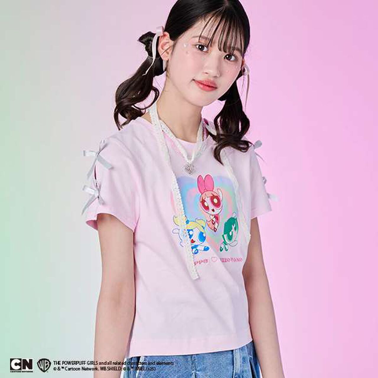The Powerpuff Girls Sleeve Ribbon T-Shirt,Pink, large image number 11