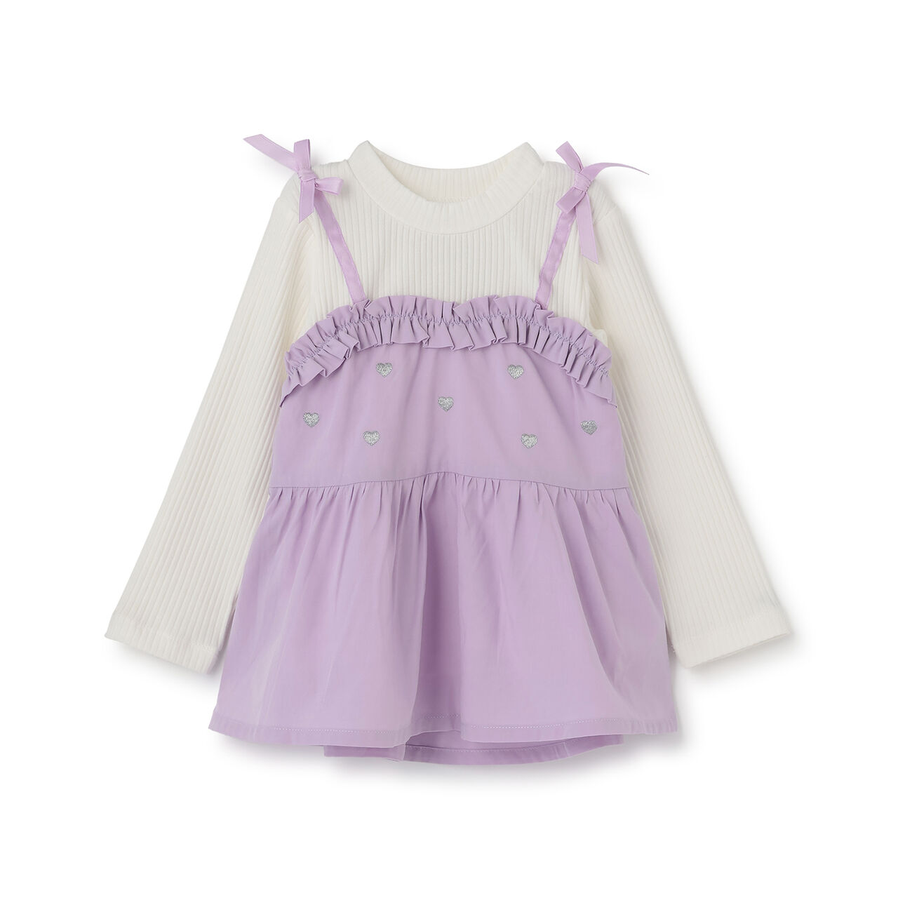 Heart Embroidered Frill Bustier Docking T-Shirt,Lavender, large image number 11