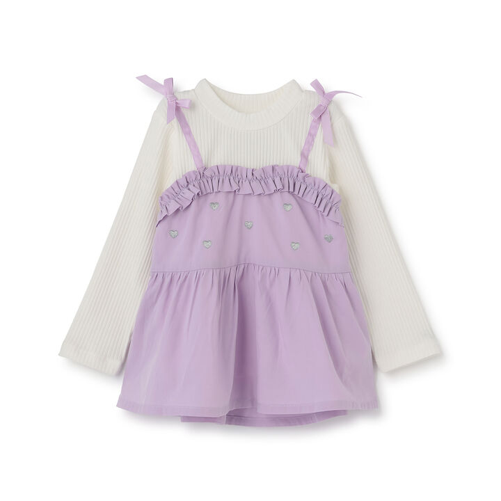 Heart Embroidered Frill Bustier Docking T-Shirt,Lavender, medium image number 11