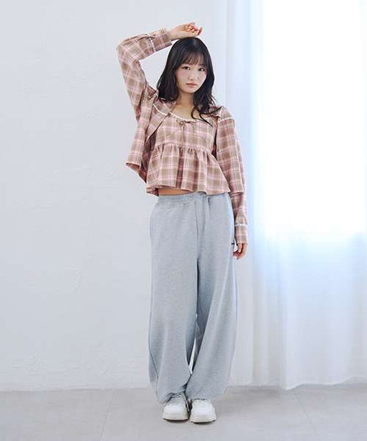 Checkered Shirt & Bustier Set,Pink, medium image number 3