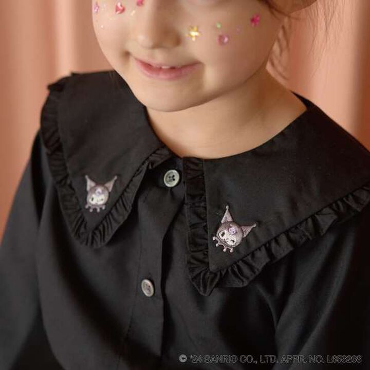 Sanrio Kuromi Frill Collar Blouse & Ribbon Hair Tie Set,Black, medium image number 8