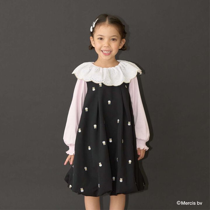 Miffy Embroidered All-Over Pattern Balloon One-Piece Dress,Black, medium image number 21