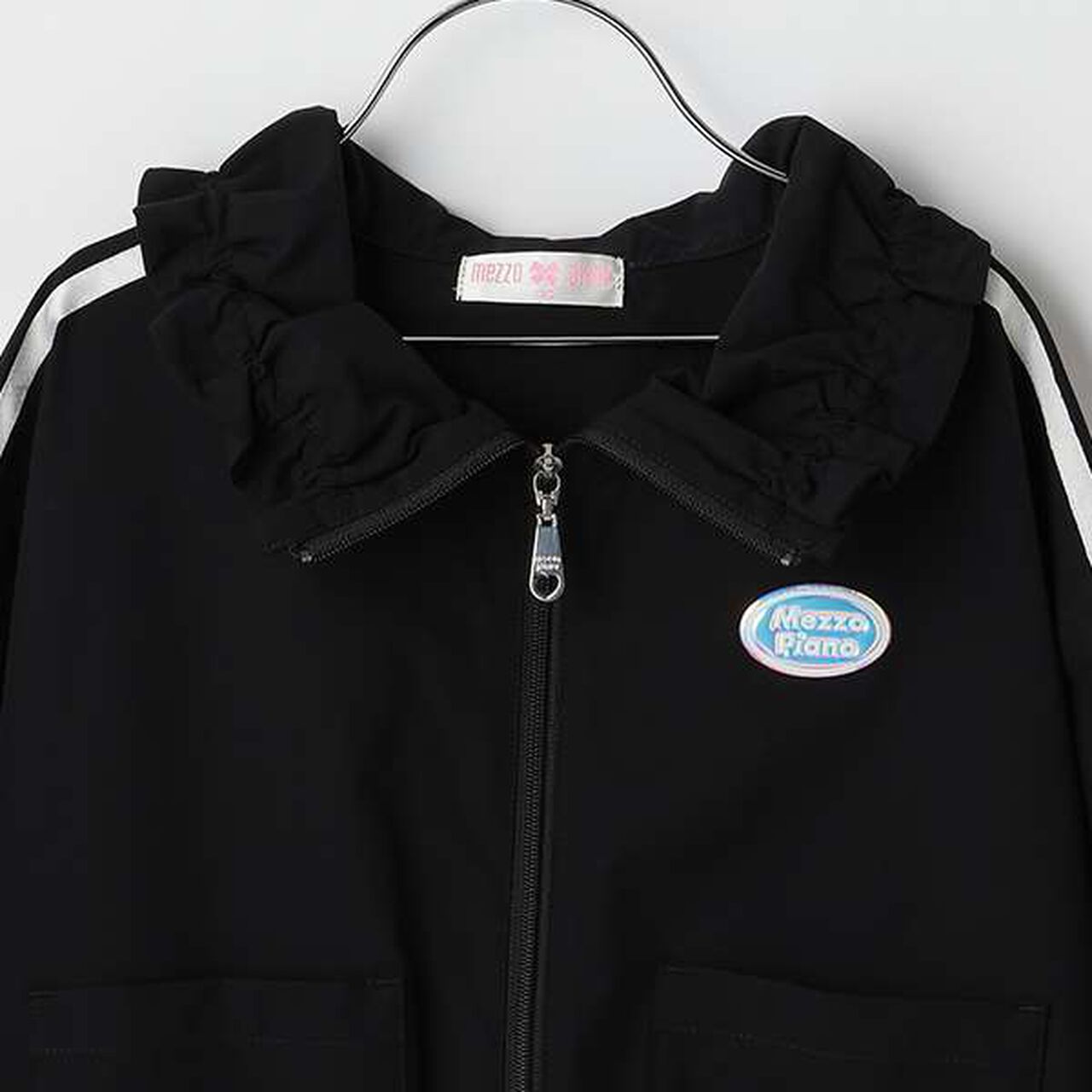 Ribbon Line Bomber Jacket,Black, large image number 7