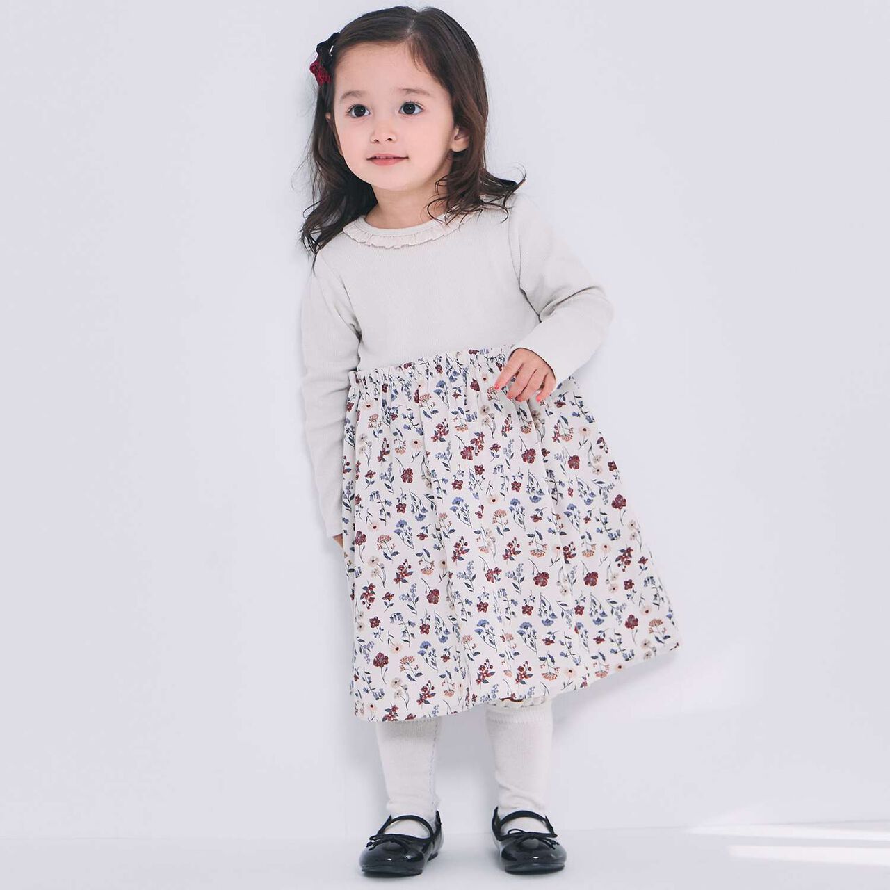 Floral Pattern Docking One-Piece Dress,Milky white, large image number 0