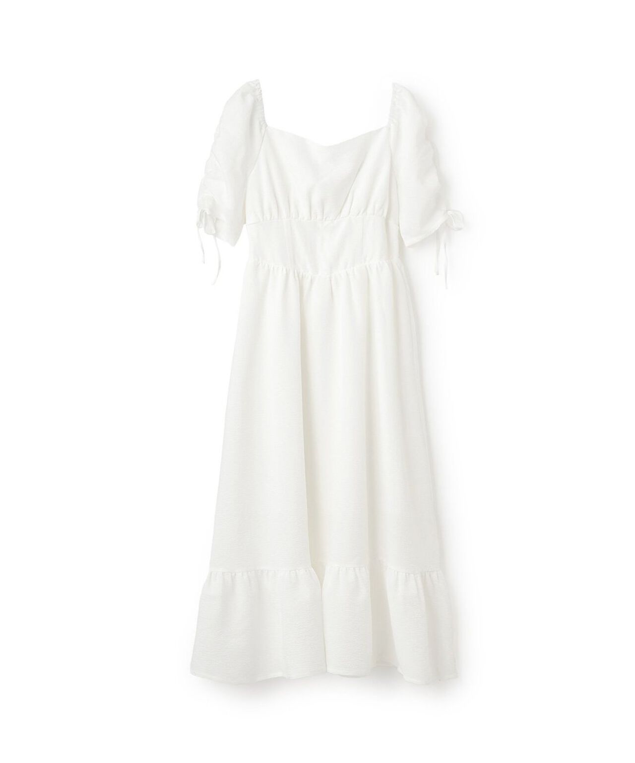 Shirred Sleeve One-Piece Dress [Korean Fashion],Off white, large image number 5