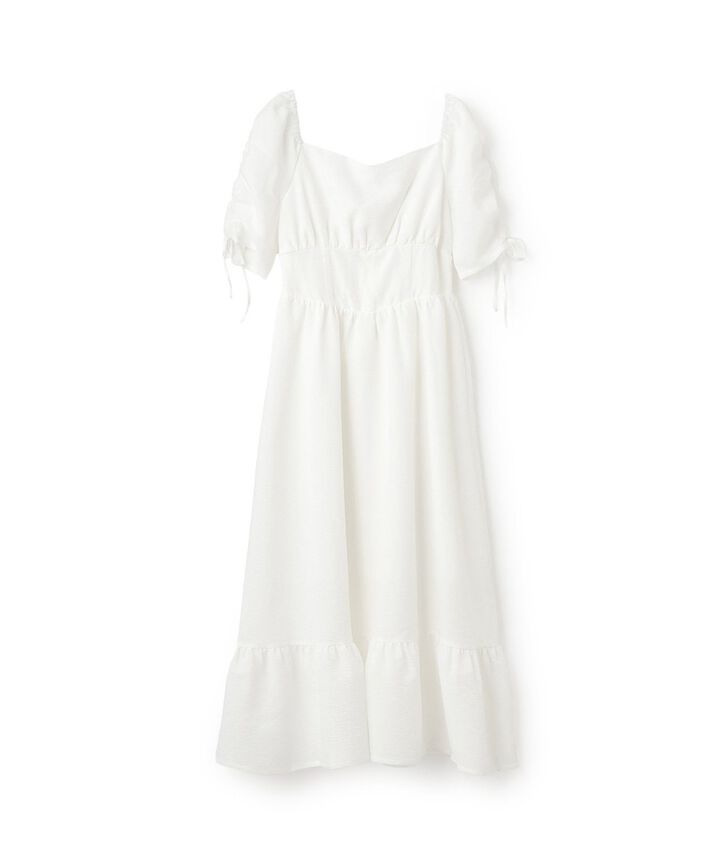 Shirred Sleeve One-Piece Dress [Korean Fashion],Off white, medium image number 5