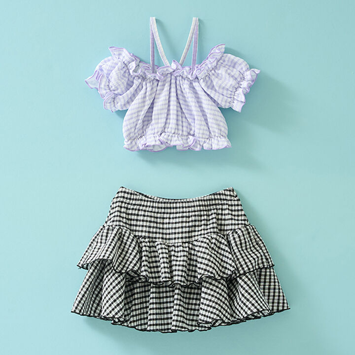 [SWIM] [UV Processing] Gingham Check Gathered Two-Piece Set,Black, medium image number 23
