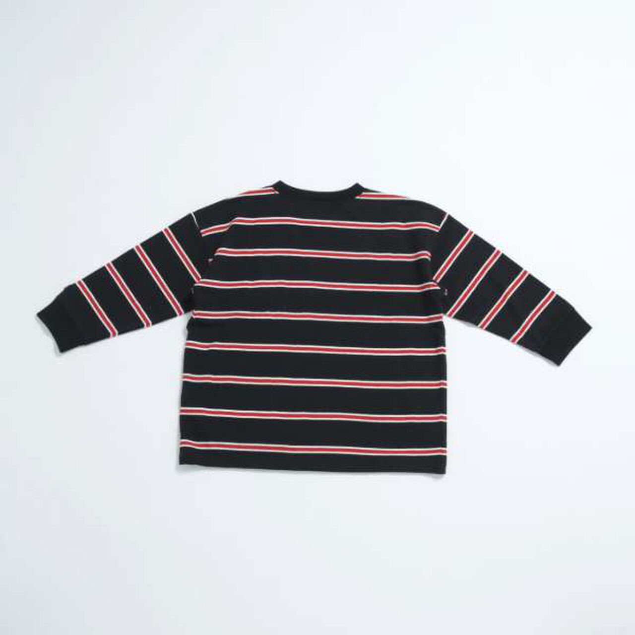 Multi Stripe Pattern Ribbed Sleeve Big Long T-Shirt,Beige, large image number 6