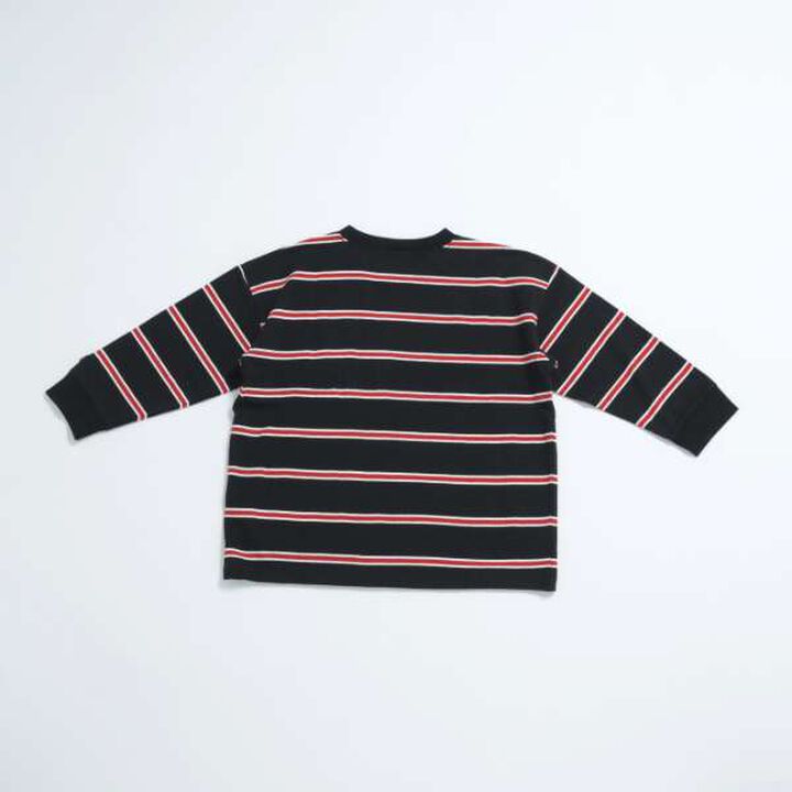 Multi Stripe Pattern Ribbed Sleeve Big Long T-Shirt,Beige, medium image number 6