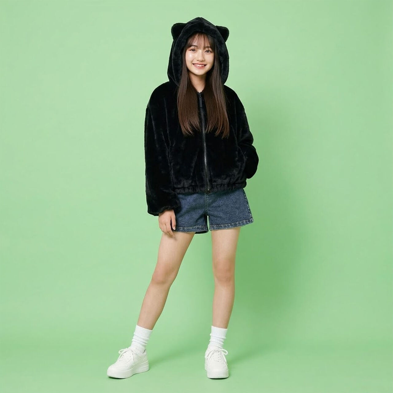 [milky coast] Cat Ear Fur Hoodie,Ivory, large image number 11