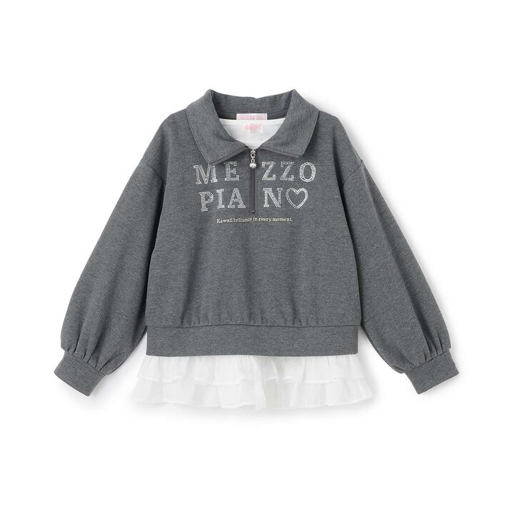 Half-Zip Pullover & Hem Frill Short-Sleeve T-Shirt Set,Lavender, medium image number 4