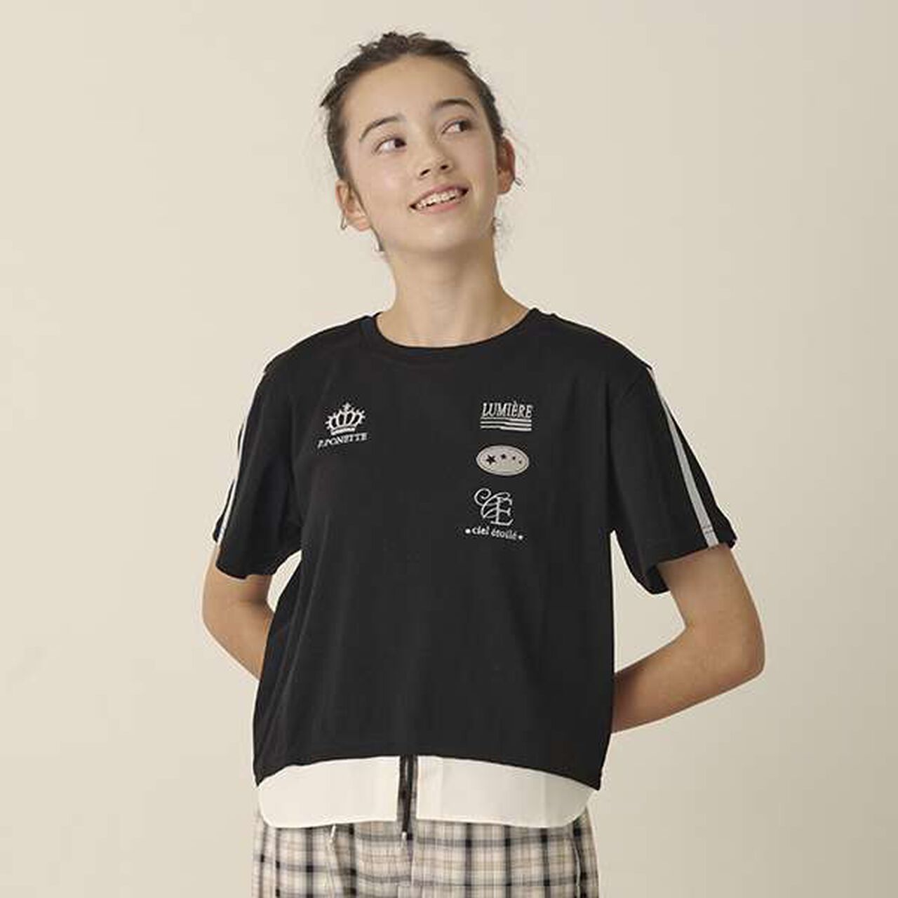 Hem Shirt Layered-Look T-Shirt,Black, large image number 0