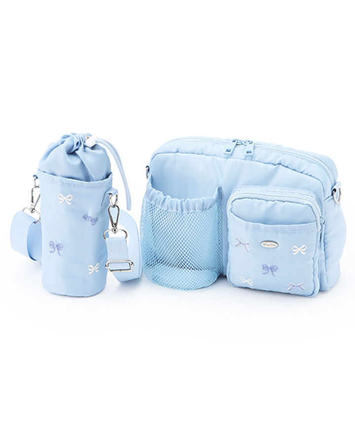 Shoulder Bag with Ribbon Pattern and Bottle Holder,Black, medium image number 5