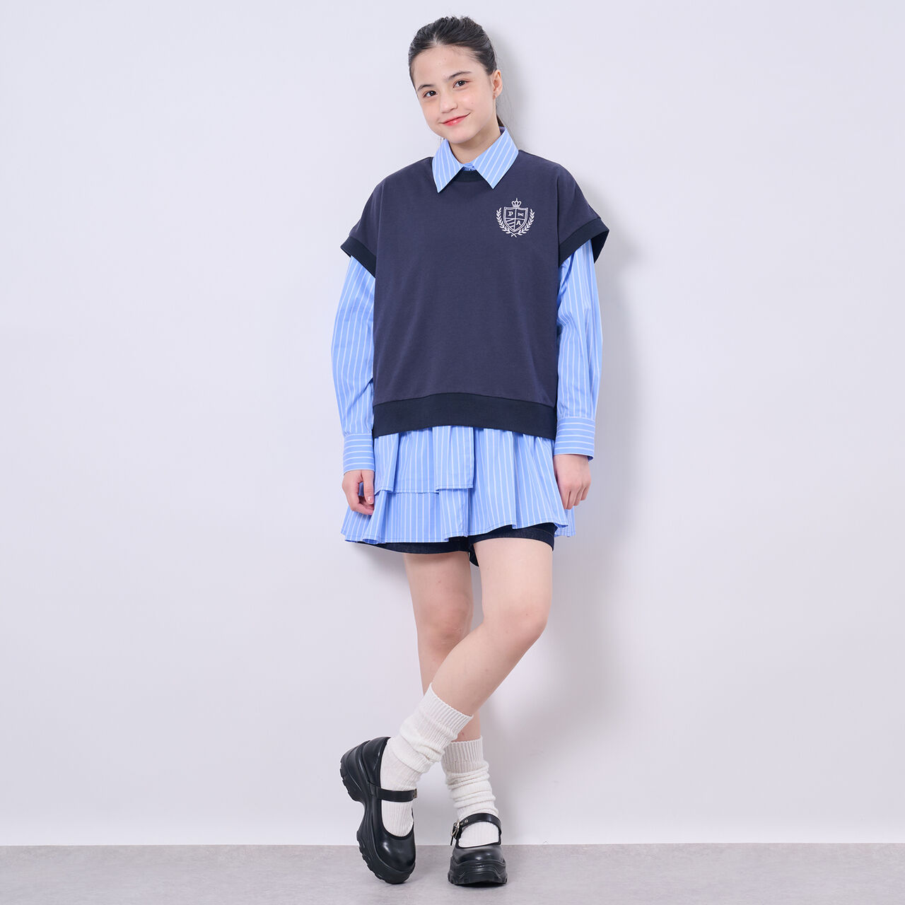[AMI] Lightweight French Terry Vest × Peplum Shirt Dress,Navy, large image number 0
